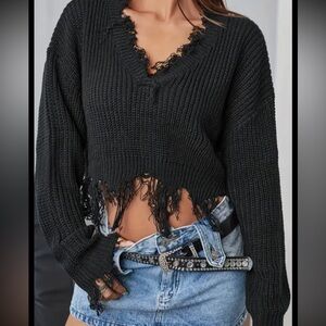 Black Fringe Knit Sweater